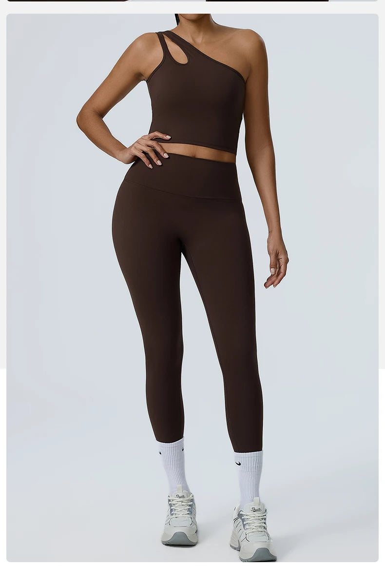 Women Push Up Sports Bra One Shoulder Yoga Shockproof Fitness Bra Black White