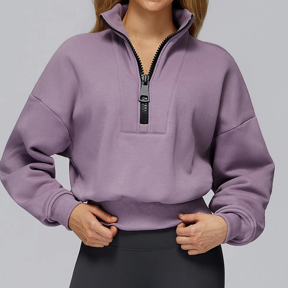 Women's Windproof Winter Hoodie With Stand Collar Yoga And Outdoor Activities
