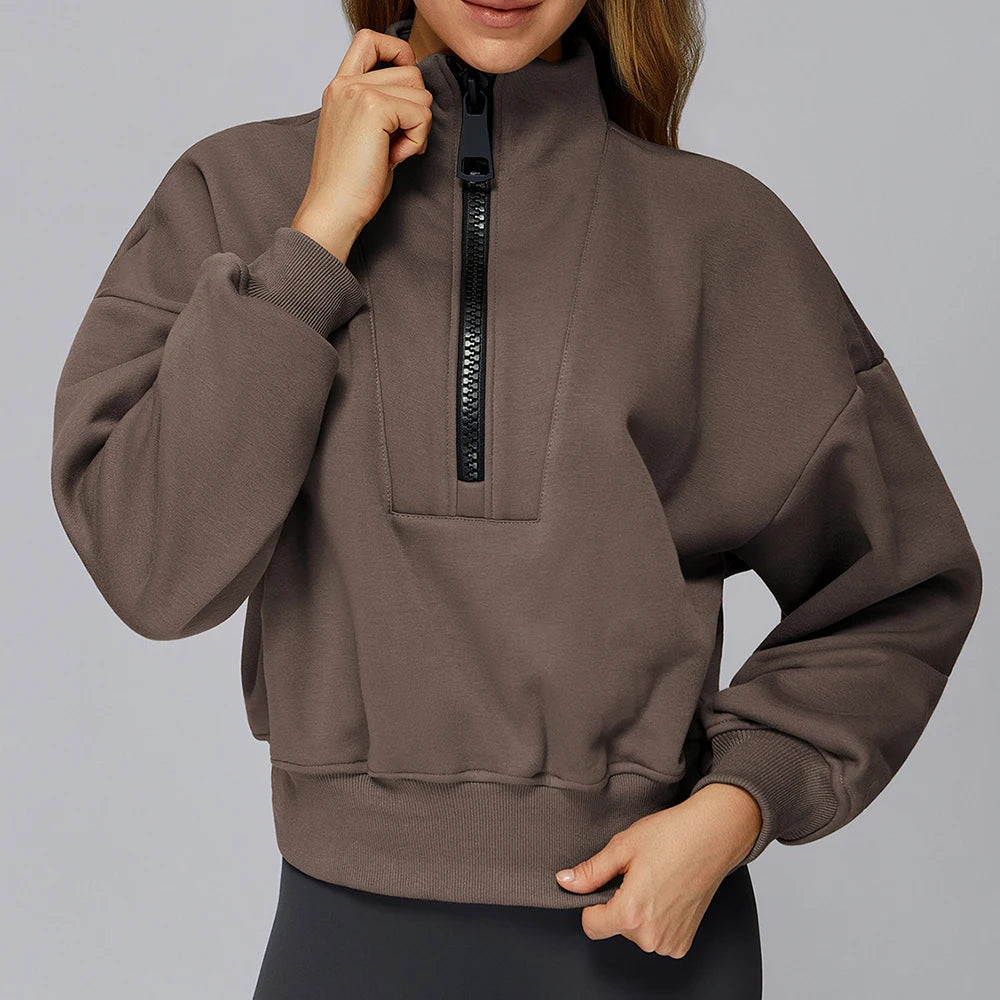 Women's Windproof Winter Hoodie With Stand Collar Yoga And Outdoor Activities