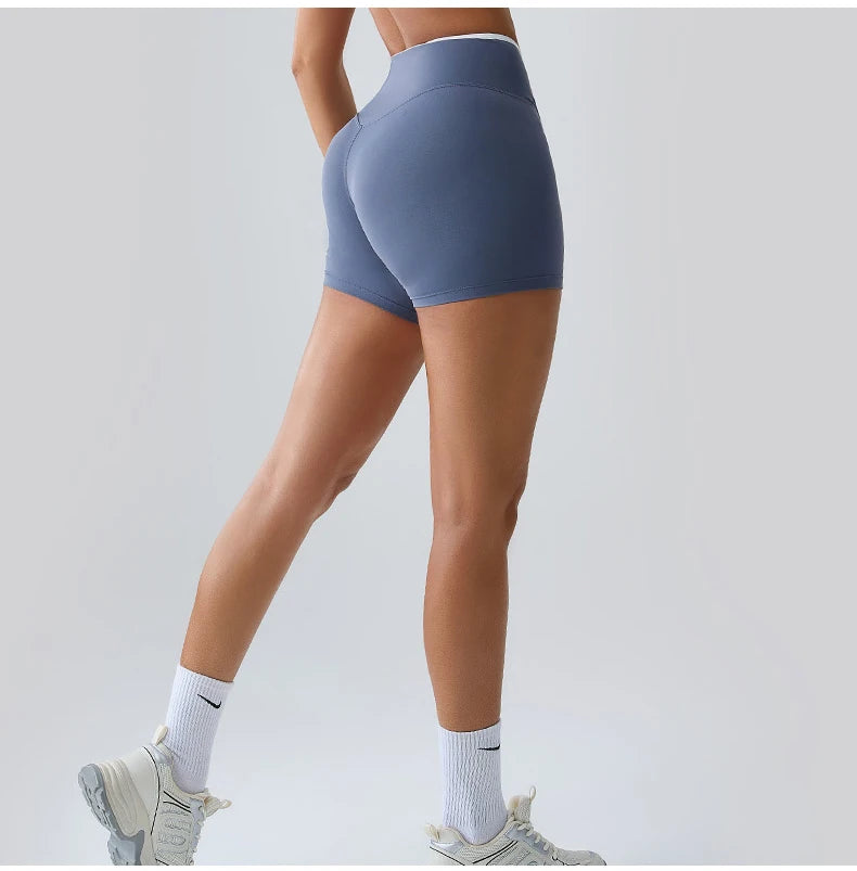 Women's Cross Waist High Waist Gym Shorts for Running Cycling Yoga