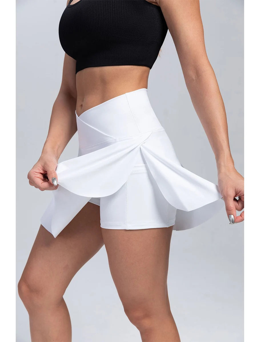 Women Pleated Tennis Skirt With Pockets Golf Crossover High Waisted Skort