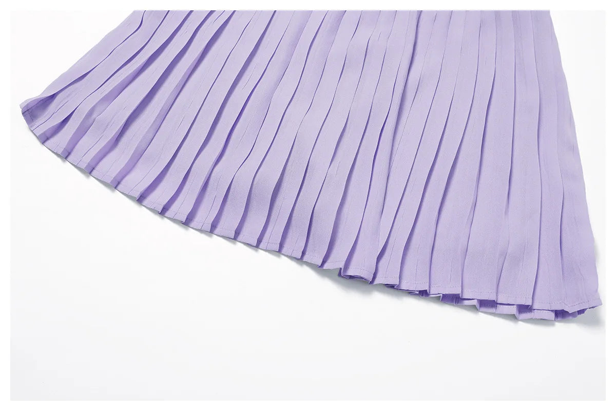 Light purple pleated skirt with fine vertical folds on a white background