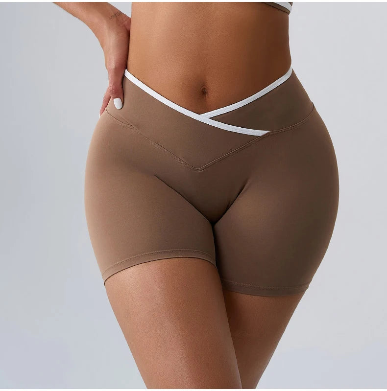 Women's Cross Waist High Waist Gym Shorts for Running Cycling Yoga