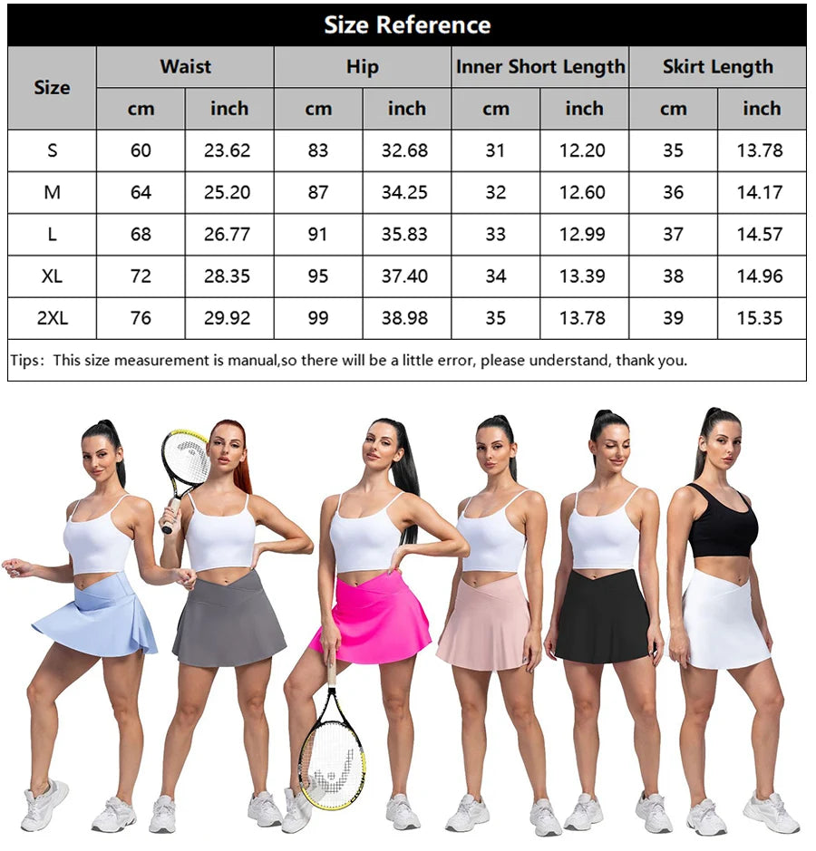 Women Pleated Tennis Skirt With Pockets Golf Crossover High Waisted Skort