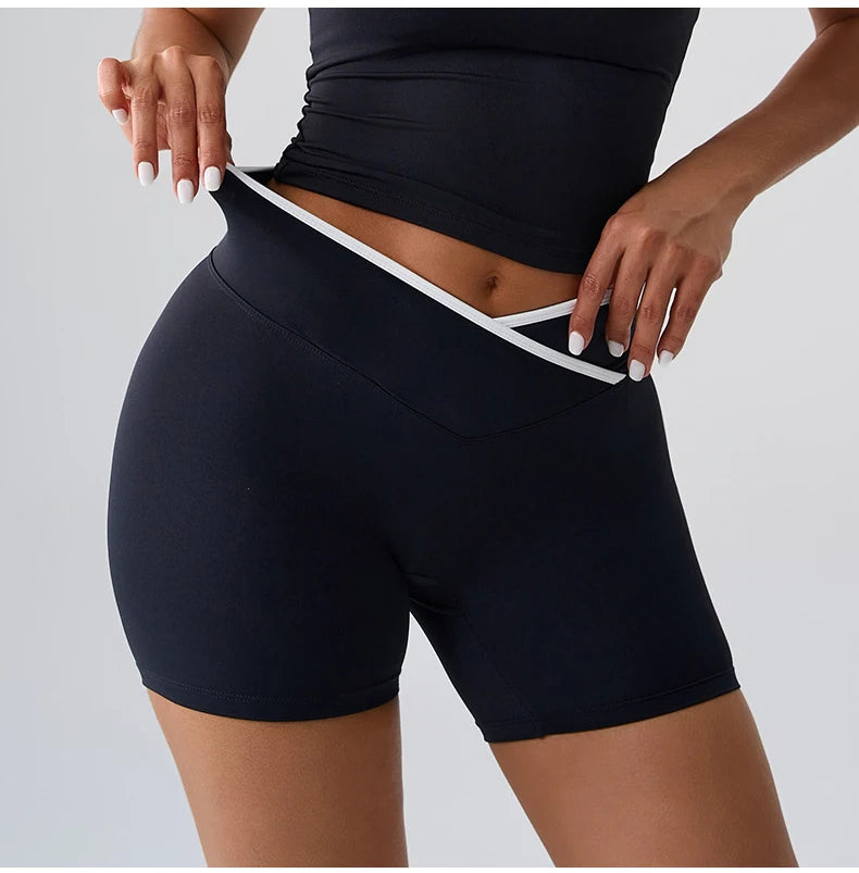 Women's Cross Waist High Waist Gym Shorts for Running Cycling Yoga