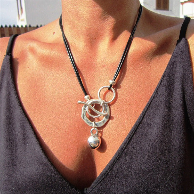 Bohemian Ring Leather Necklace OT Buckle Drop - THREADLIGHT