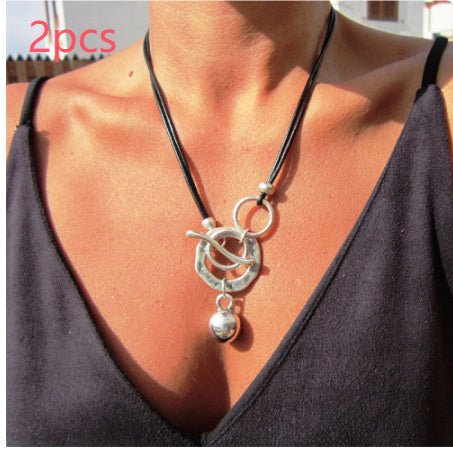 Bohemian Ring Leather Necklace OT Buckle Drop - THREADLIGHT