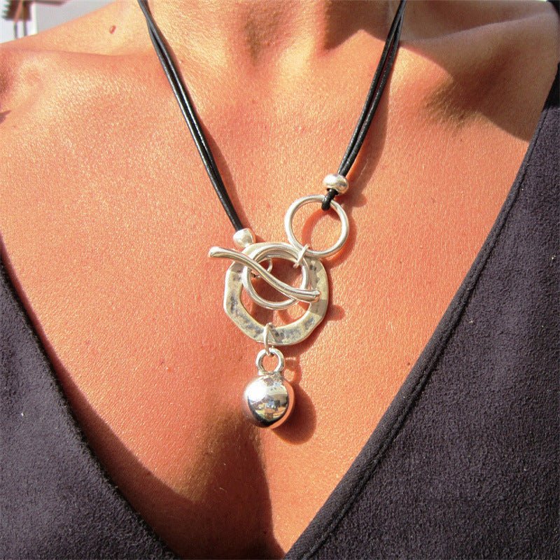 Bohemian Ring Leather Necklace OT Buckle Drop - THREADLIGHT