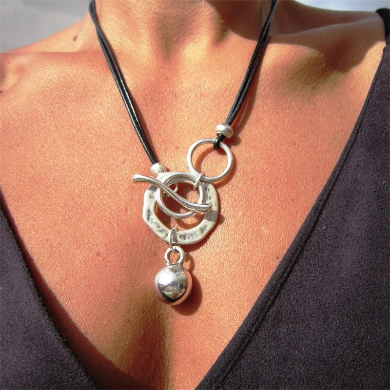 Bohemian Ring Leather Necklace OT Buckle Drop - THREADLIGHT