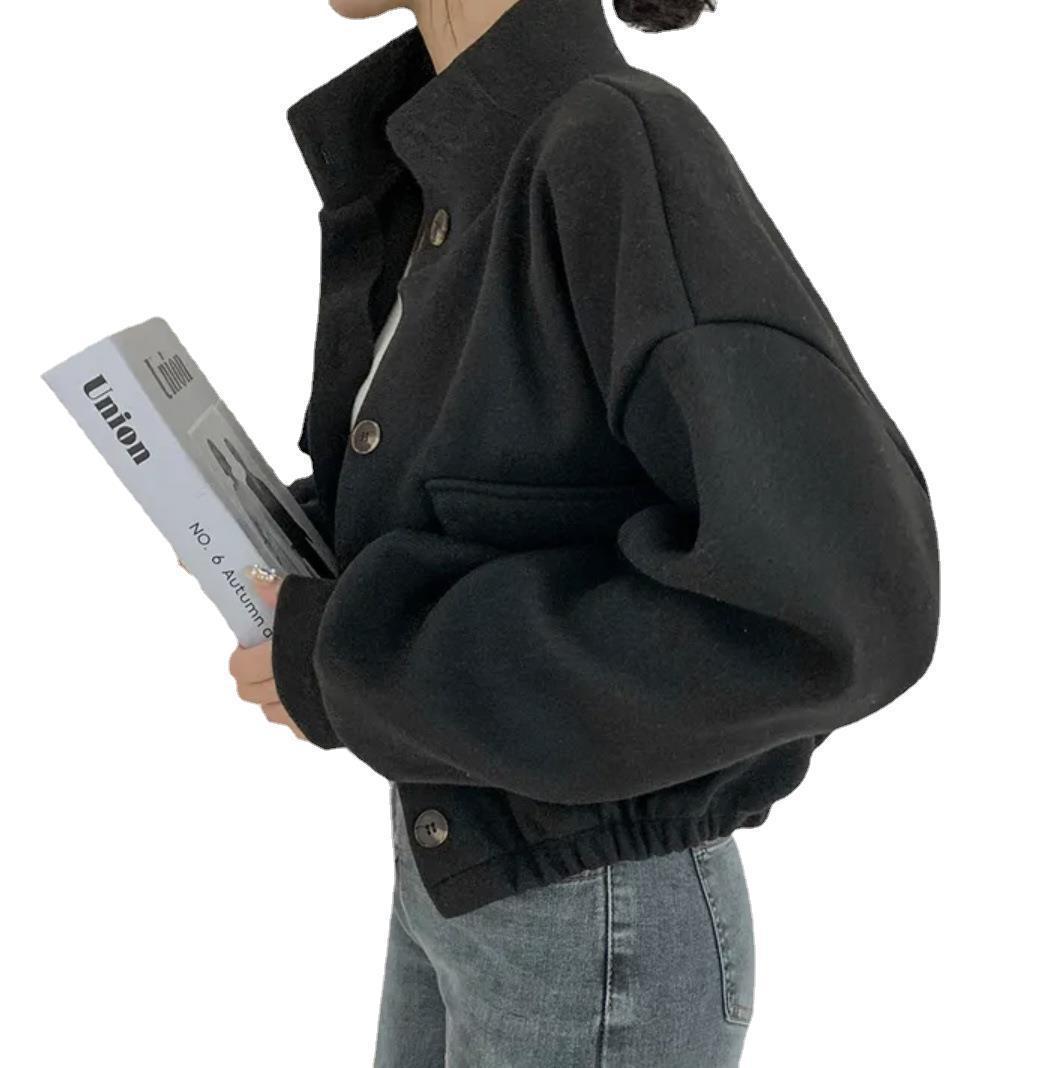 Cool Korean Style Autumn And Winter New Style Stand Collar Niche Short Lazy Style Loose Casual Woolen Coat For Women - THREADLIGHT