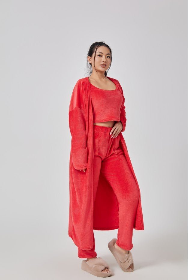 Cozy Pajama Set, 3 Piece Lounge Set, Cute Loungewear, Warm Suit Sets, Matching Set, Lounge Set, 3 Piece Pant Sets, Women Winter Dress - THREADLIGHT
