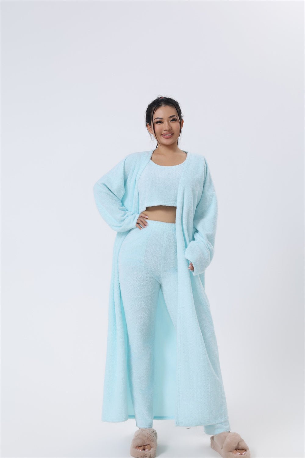 Cozy Pajama Set, 3 Piece Lounge Set, Cute Loungewear, Warm Suit Sets, Matching Set, Lounge Set, 3 Piece Pant Sets, Women Winter Dress - THREADLIGHT