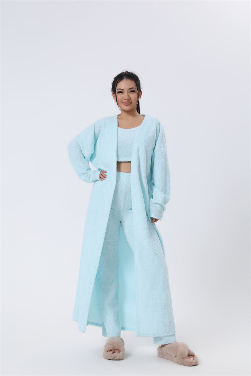 Cozy Pajama Set, 3 Piece Lounge Set, Cute Loungewear, Warm Suit Sets, Matching Set, Lounge Set, 3 Piece Pant Sets, Women Winter Dress - THREADLIGHT