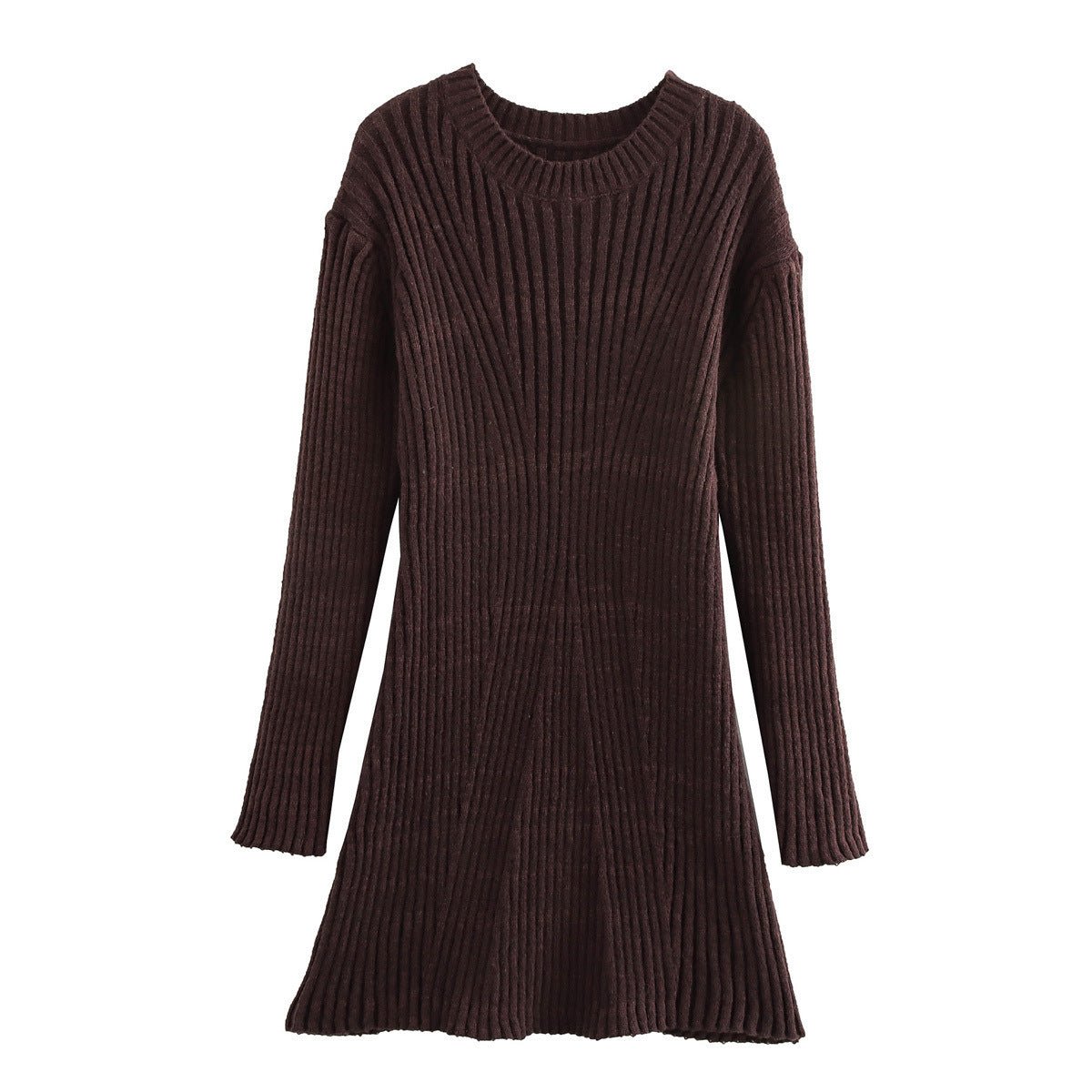 Fashion Solid Ribbed Knitted Dress Fall And Winter Slim - fit Stand - up Collar A - line Dresses Women's Clothing - THREADLIGHT