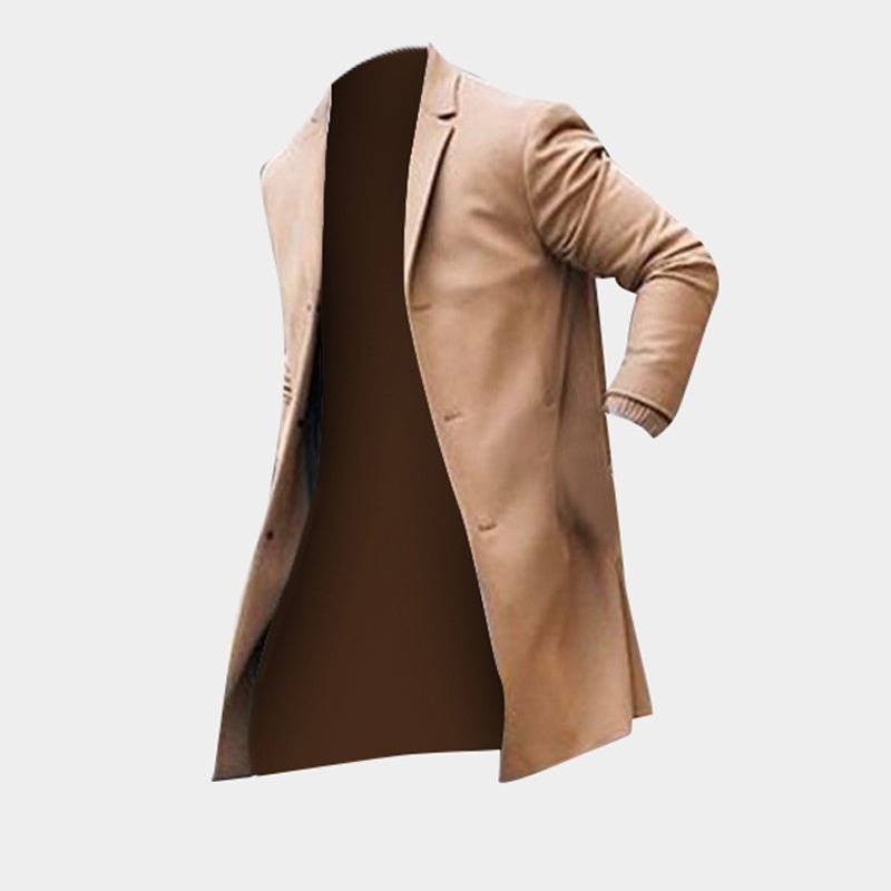 Fashion Winter Men's Trench Long Jackets Coats Overcoat Classic Jackets Solid Slim Fit Outwear Hombre Men Clothes Khaki Black - THREADLIGHT