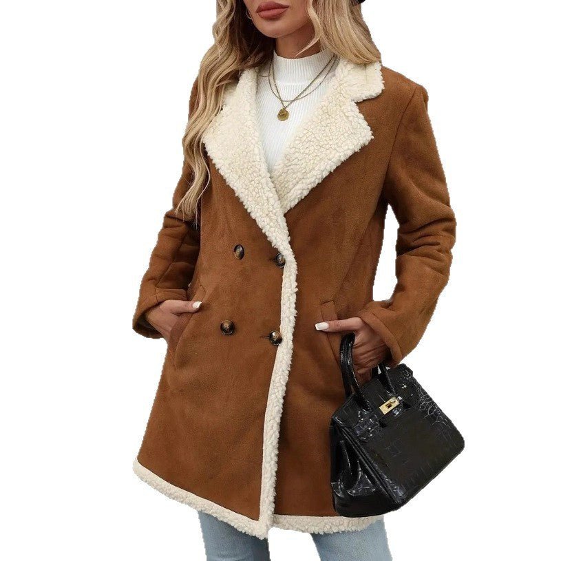 Fleece Suede Mid - length Woolen Casual Warm Jacket - THREADLIGHT