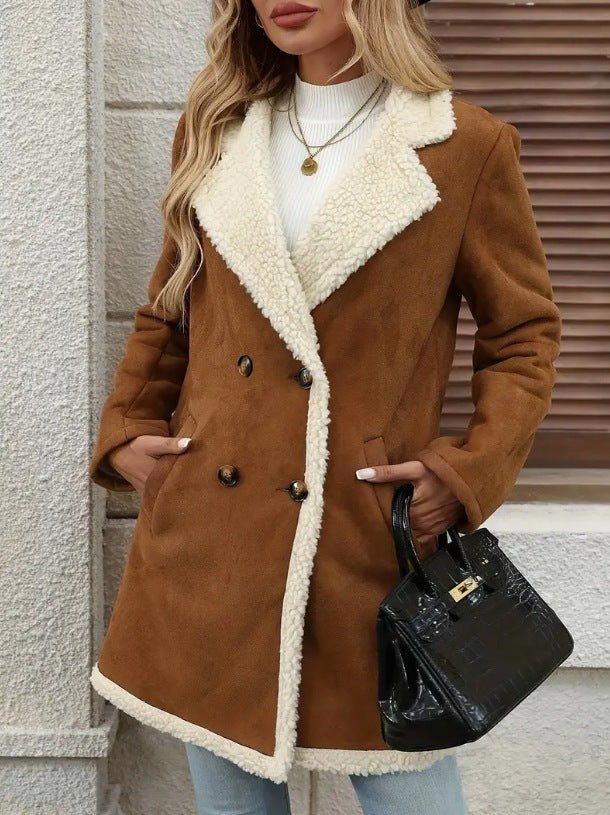 Fleece Suede Mid - length Woolen Casual Warm Jacket - THREADLIGHT