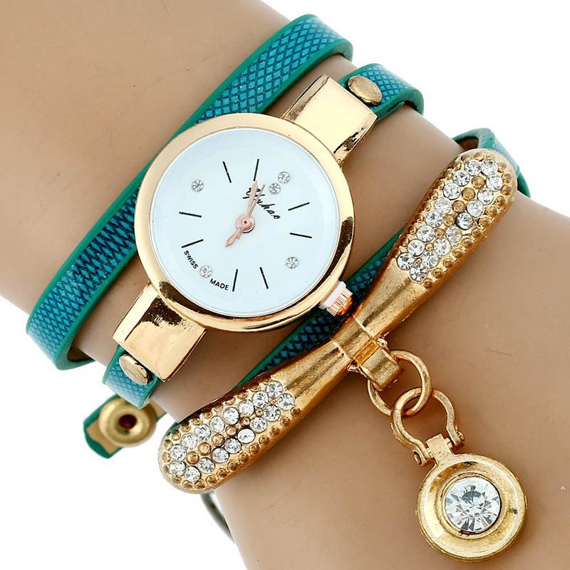 Gnova Platinum Fashion Luxury Brand New Women Rhinestone Gold Bracelet Watch Pu Leather Ladies Quartz Casual Wristwatch - THREADLIGHT