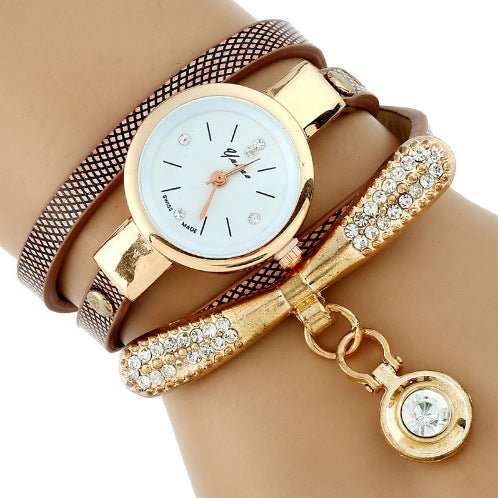Gnova Platinum Fashion Luxury Brand New Women Rhinestone Gold Bracelet Watch Pu Leather Ladies Quartz Casual Wristwatch - THREADLIGHT