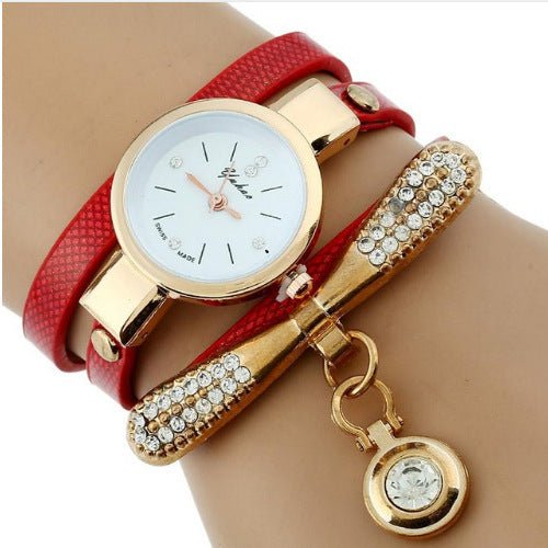 Gnova Platinum Fashion Luxury Brand New Women Rhinestone Gold Bracelet Watch Pu Leather Ladies Quartz Casual Wristwatch - THREADLIGHT
