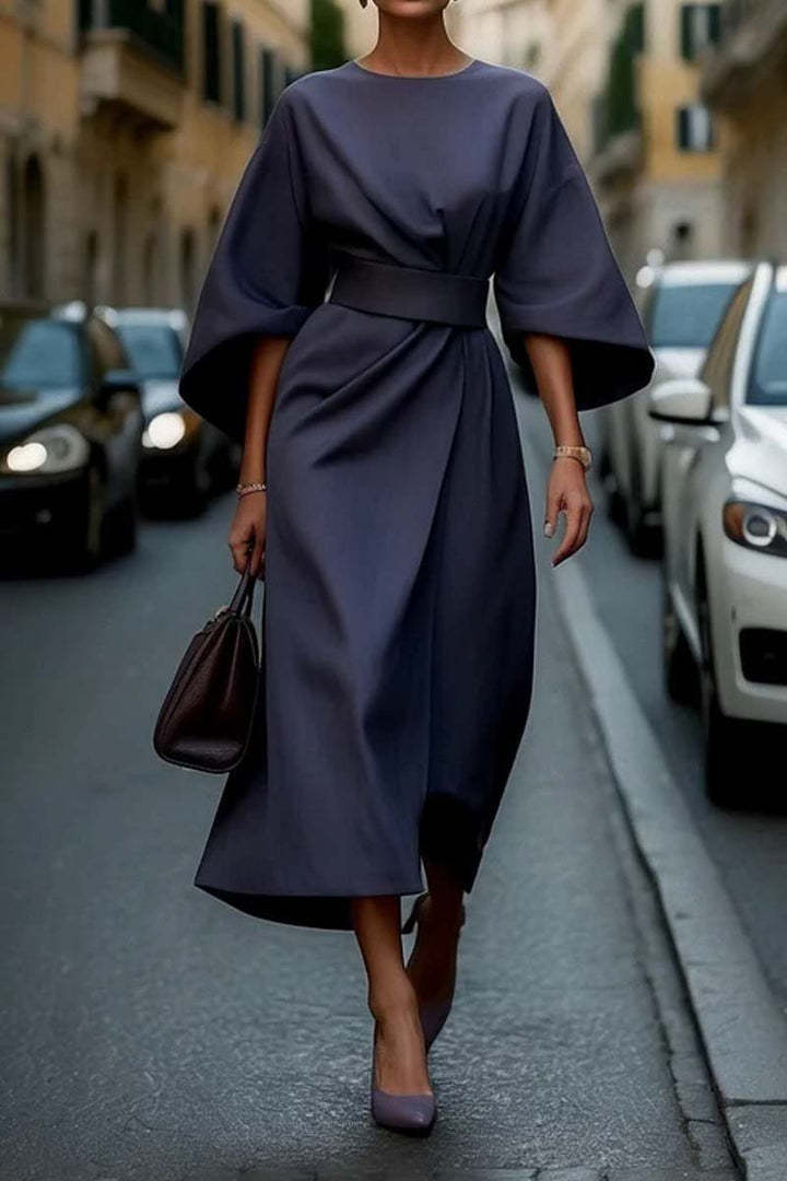 Loose Batwing Sleeve Dress Fashion Waist - tighted Solid Color Elegant Dresses For Women Clothing - THREADLIGHT