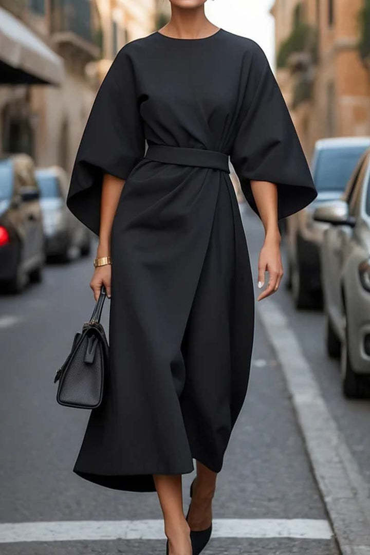 Loose Batwing Sleeve Dress Fashion Waist - tighted Solid Color Elegant Dresses For Women Clothing - THREADLIGHT