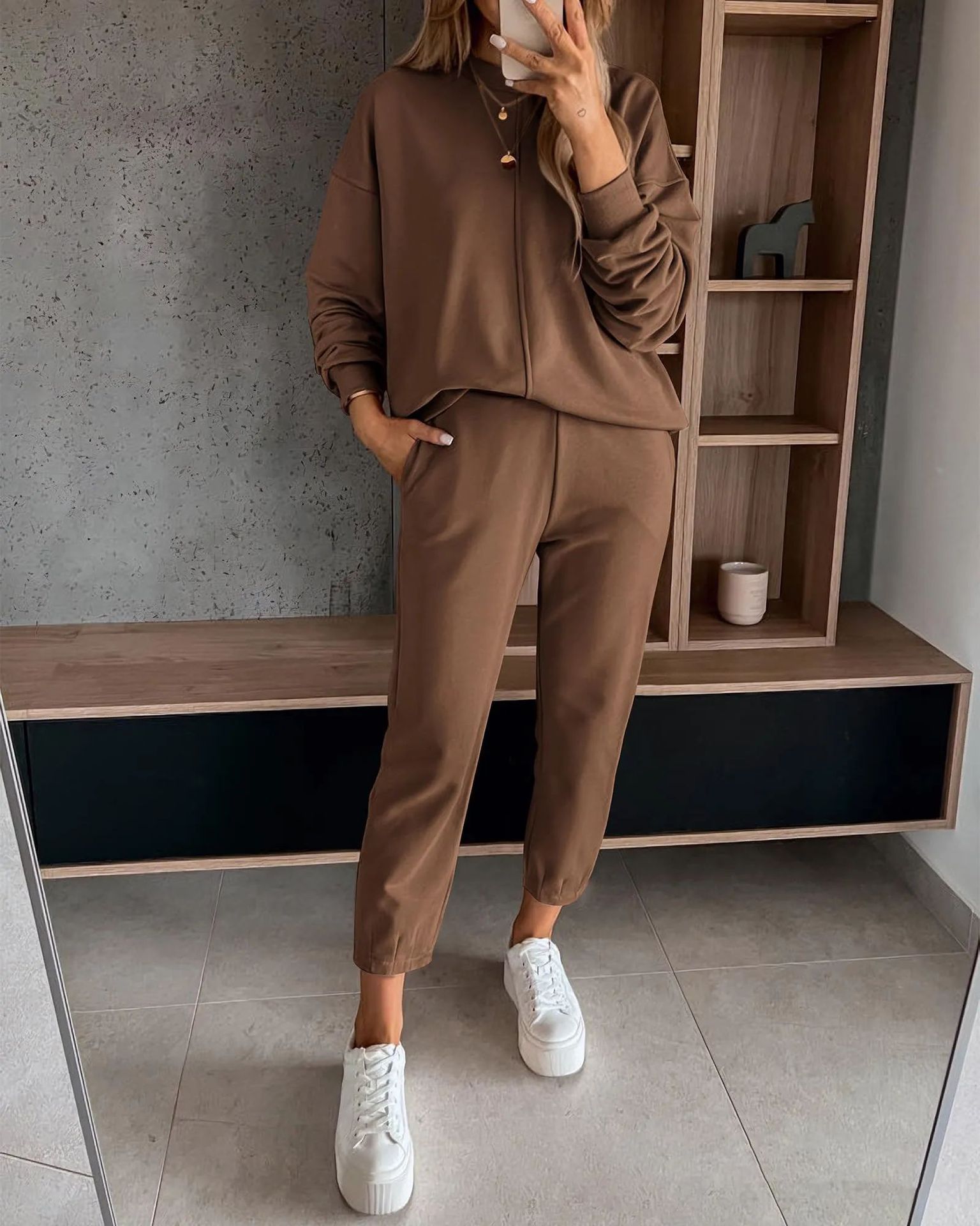 Loose Casual High Waist Ankle - tied Track Sweatpants AND Hoodie Coat Women - THREADLIGHT