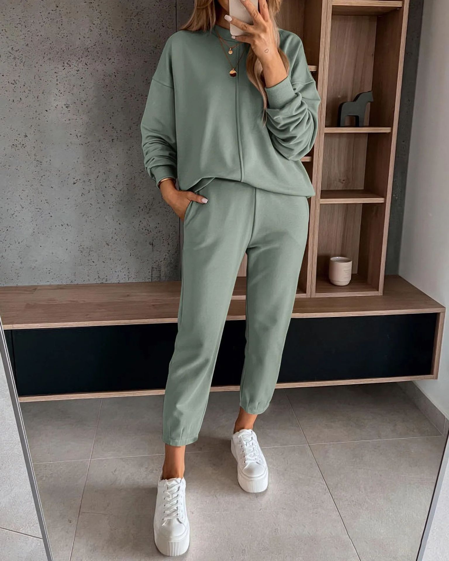 Loose Casual High Waist Ankle - tied Track Sweatpants AND Hoodie Coat Women - THREADLIGHT