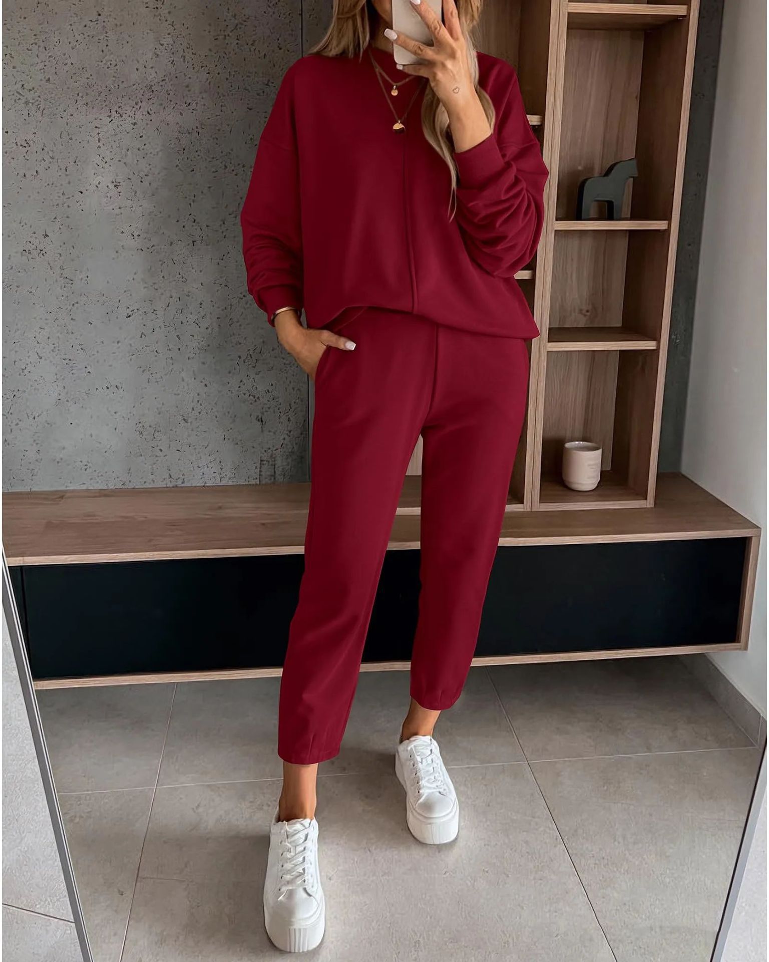 Loose Casual High Waist Ankle - tied Track Sweatpants AND Hoodie Coat Women - THREADLIGHT