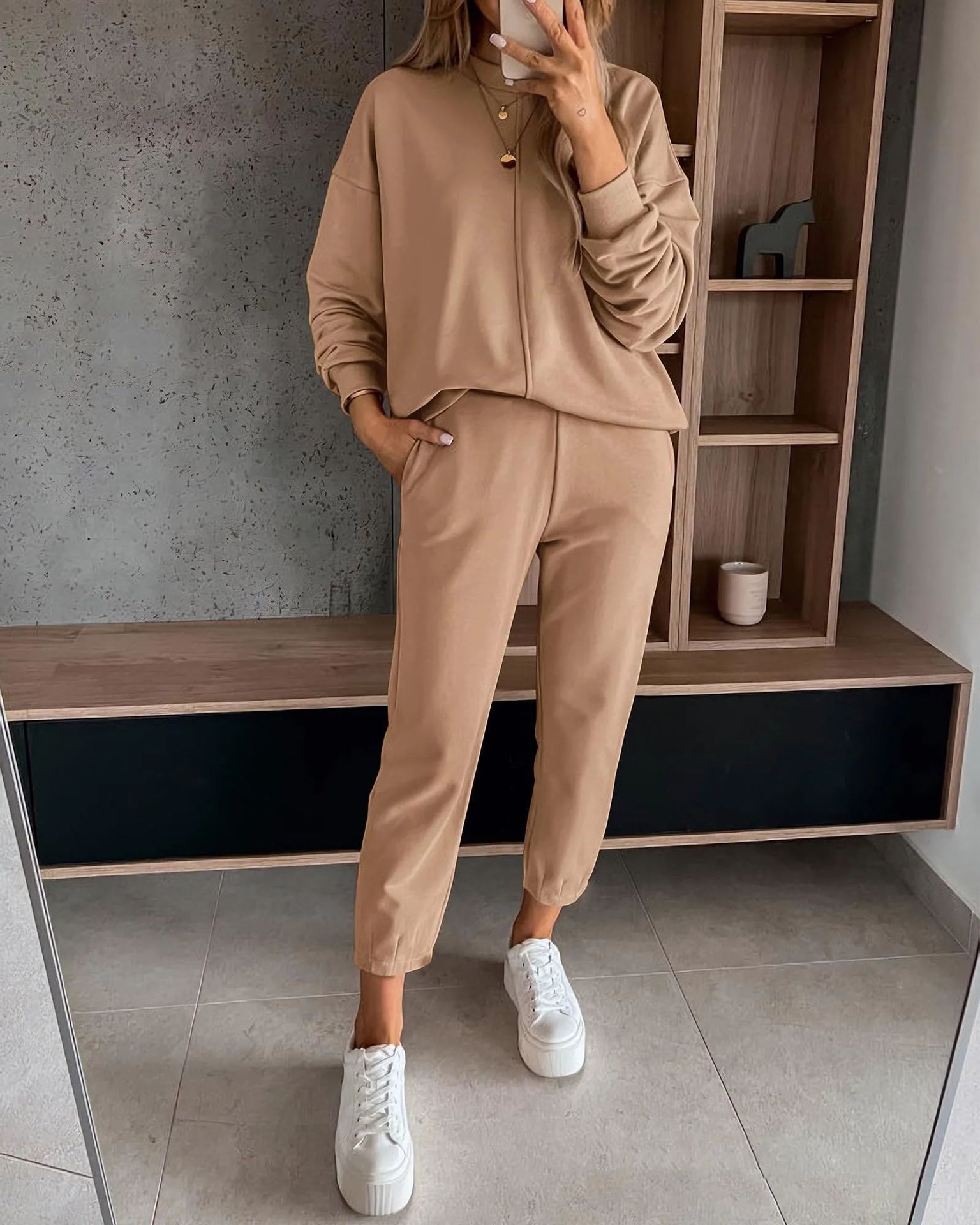 Loose Casual High Waist Ankle - tied Track Sweatpants AND Hoodie Coat Women - THREADLIGHT