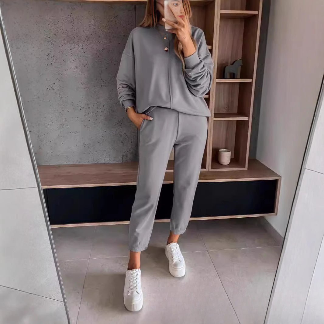 Loose Casual High Waist Ankle - tied Track Sweatpants AND Hoodie Coat Women - THREADLIGHT