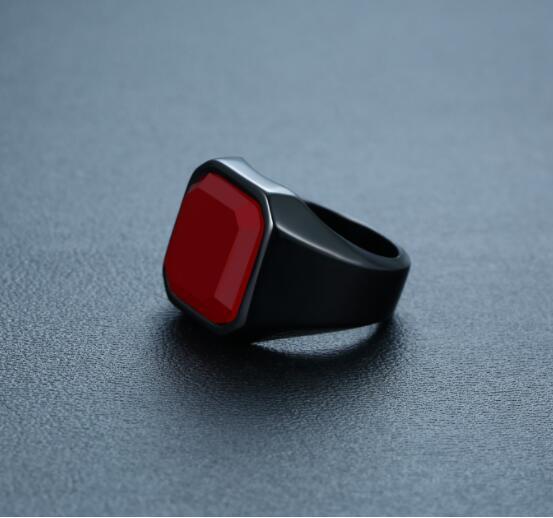 Men's stainless steel black agate ring - THREADLIGHT