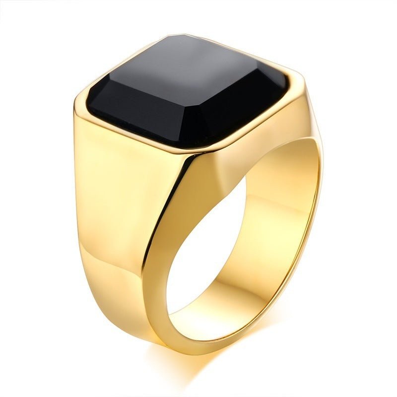 Men's stainless steel black agate ring - THREADLIGHT
