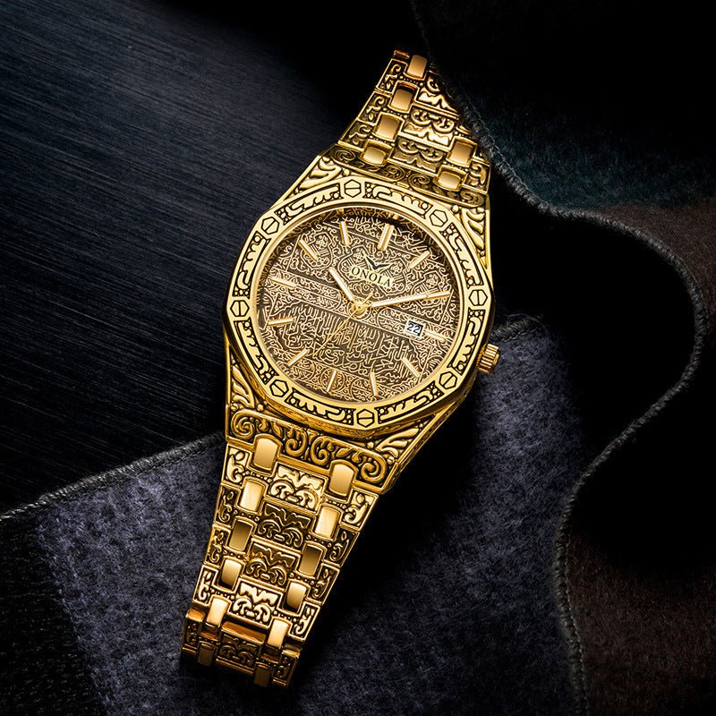 ONOLA vintage carved watch man waterproof Original steel band wristwatch fashion classic designer luxury brand golden mens watch - THREADLIGHT