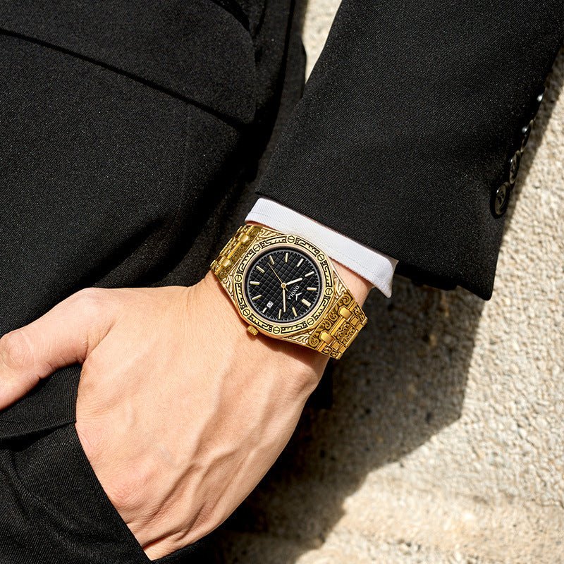 ONOLA vintage carved watch man waterproof Original steel band wristwatch fashion classic designer luxury brand golden mens watch - THREADLIGHT