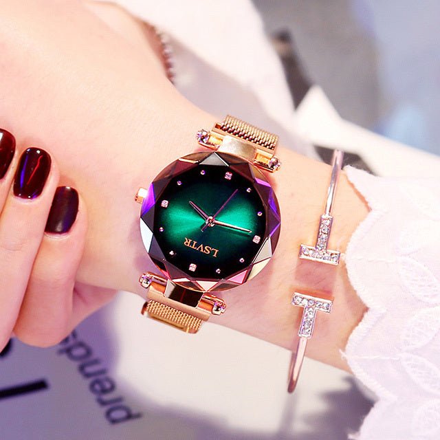 Rose Gold Women Watches Fashion Diamond Ladies Starry Sky Magnet Watch Waterproof Female Wristwatch - THREADLIGHT