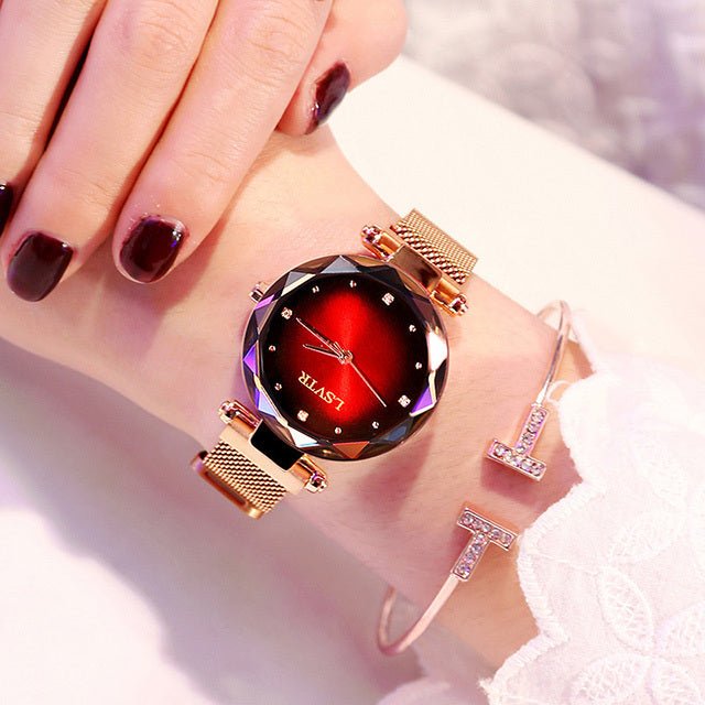 Rose Gold Women Watches Fashion Diamond Ladies Starry Sky Magnet Watch Waterproof Female Wristwatch - THREADLIGHT