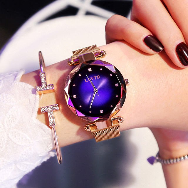 Rose Gold Women Watches Fashion Diamond Ladies Starry Sky Magnet Watch Waterproof Female Wristwatch - THREADLIGHT