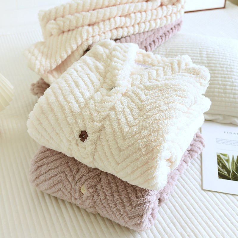 Round Neck Flannel Thickened Loungewear Set - THREADLIGHT