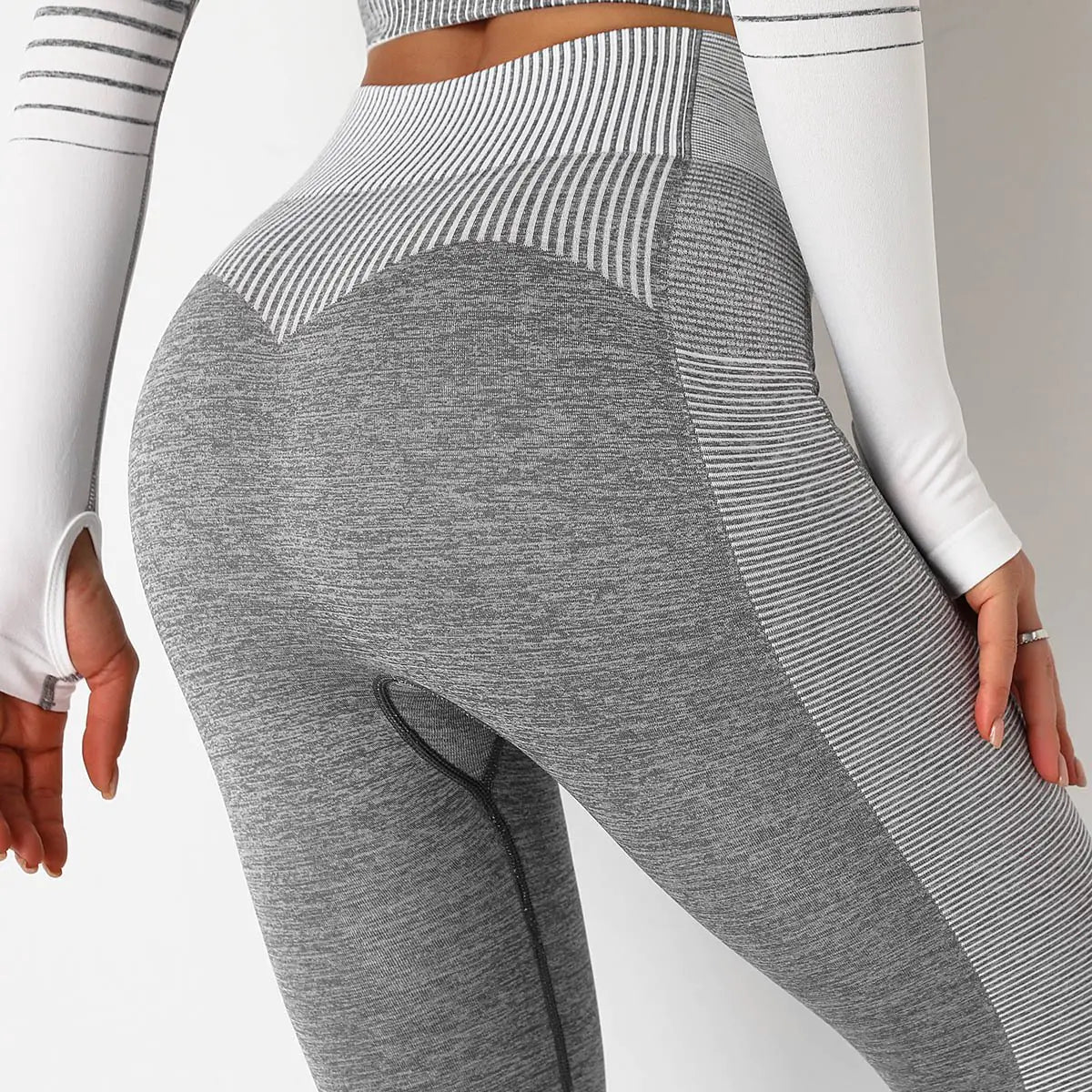Seamless Striped Knitted Yoga Fitness Leggings - THREADLIGHT