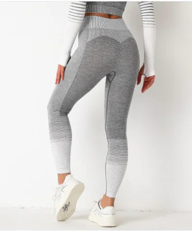 Seamless Striped Knitted Yoga Fitness Leggings - THREADLIGHT