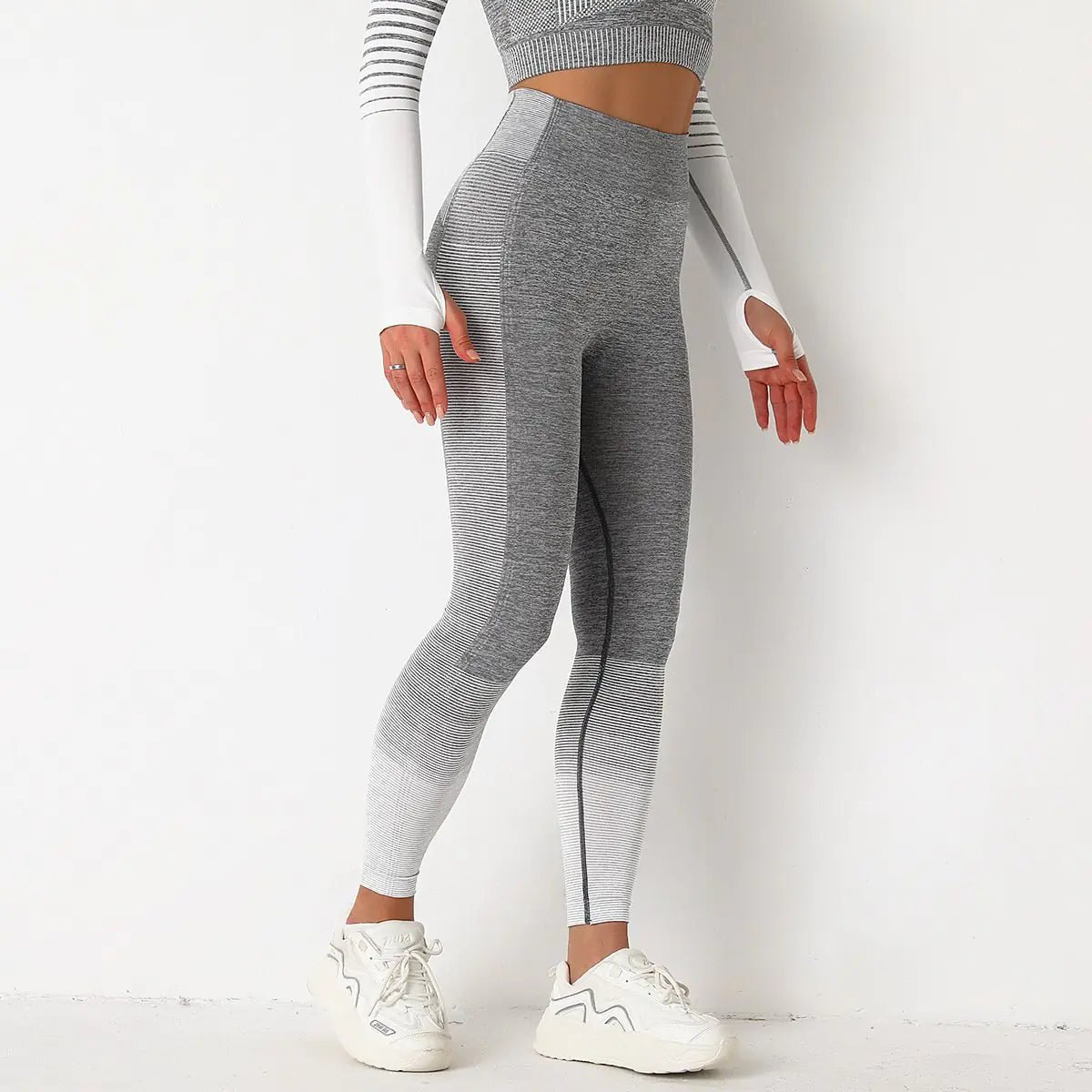 Seamless Striped Knitted Yoga Fitness Leggings - THREADLIGHT