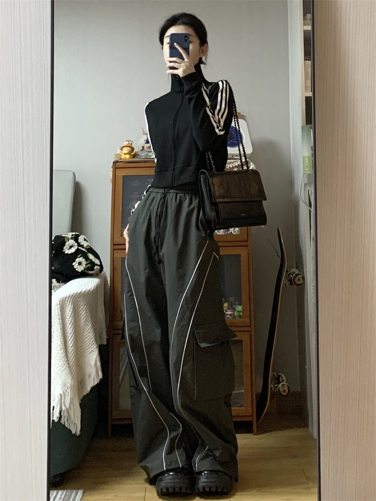Vintage Cargo Track Pants Women Casual Oversized Y2k Sweatpants Trousers - THREADLIGHT