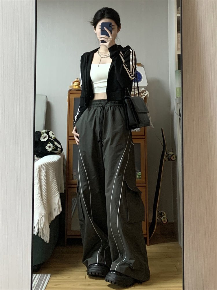 Vintage Cargo Track Pants Women Casual Oversized Y2k Sweatpants Trousers - THREADLIGHT