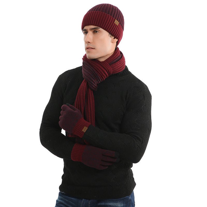 Warm Hat Scarf Gloves Knitted Plus Fluff Winter Men - THREADLIGHT