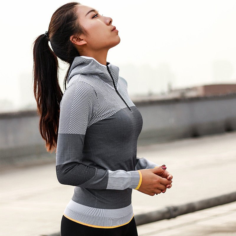 Women Hooded running jacket Long Sleeve Sweatshirt sports jacket - THREADLIGHT