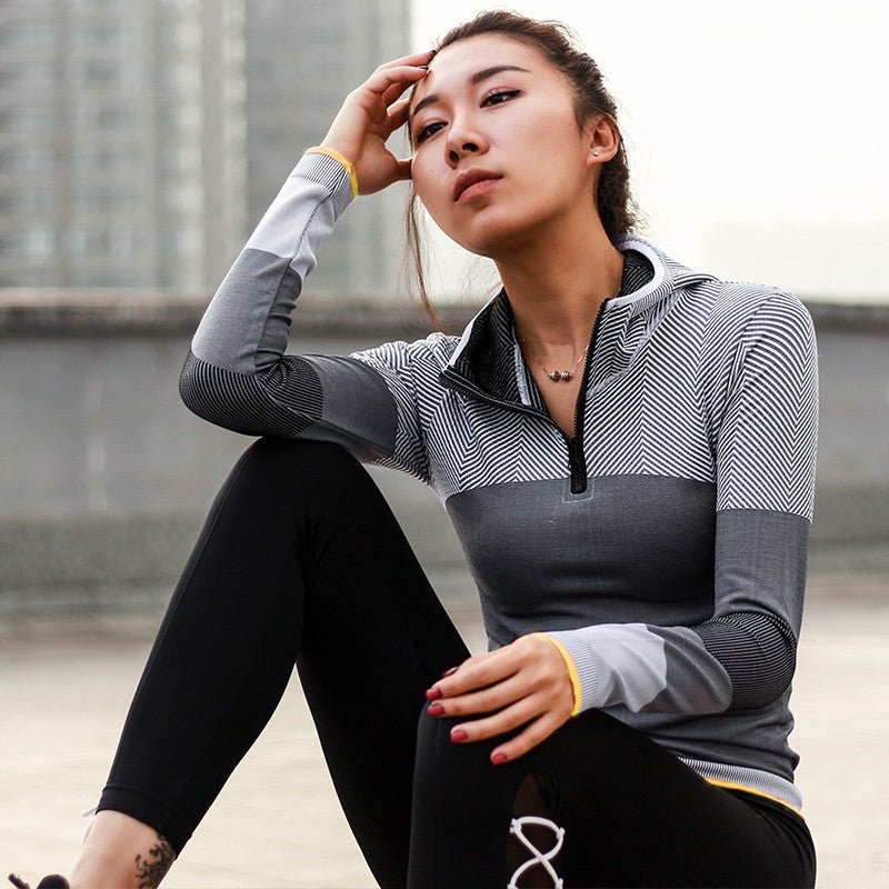 Women Hooded running jacket Long Sleeve Sweatshirt sports jacket - THREADLIGHT