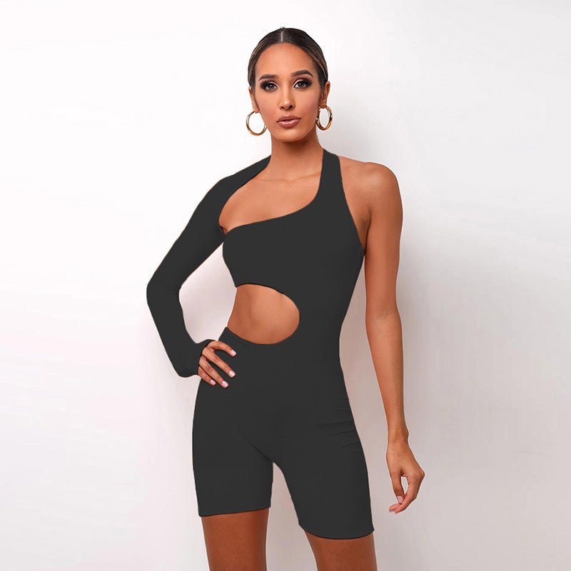 Women Tight Fitness Yoga Suits Off Shoulder Tops And Shorts Tops 2pcs Set - THREADLIGHT