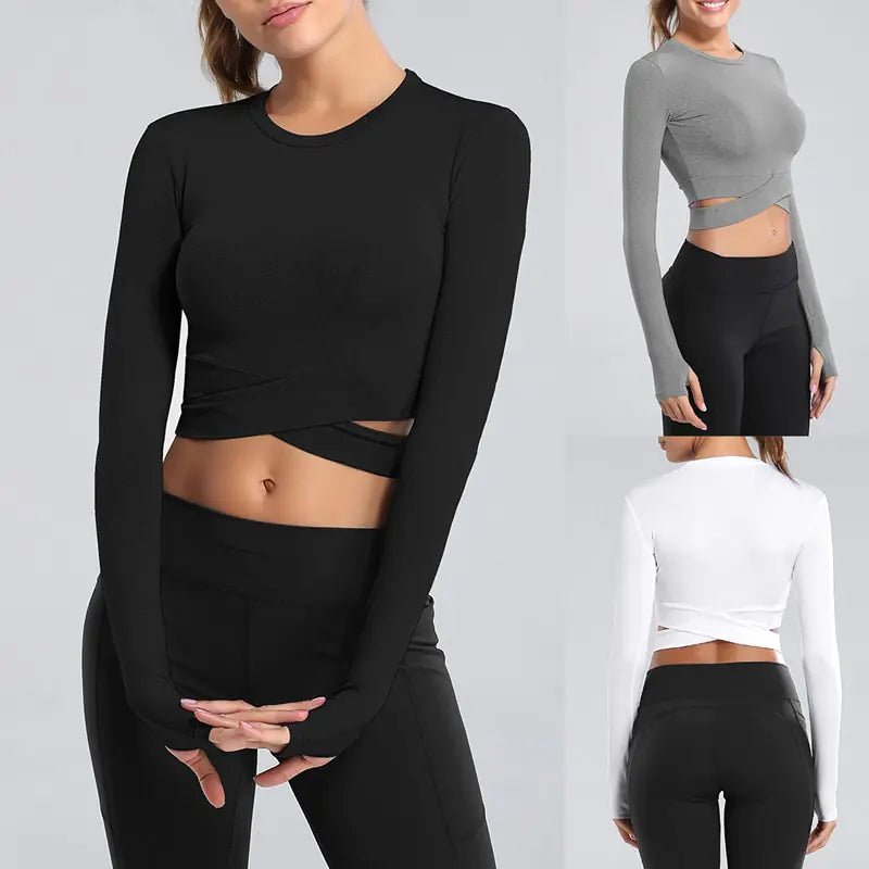 Women's Long Sleeve Crop Dry Fit Yoga Top - THREADLIGHT