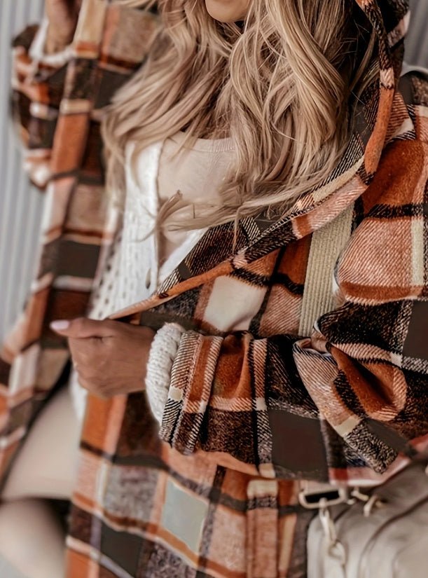 Women's Plaid Hooded Coat With Pocket Detail - THREADLIGHT